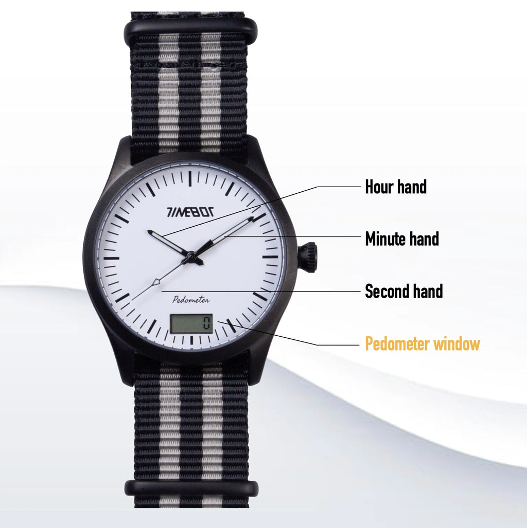 Timebot Matt Black Case Pedometer Watch - White