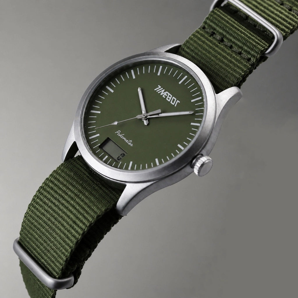 Timebot Silver Case Pedometer Watch - Green