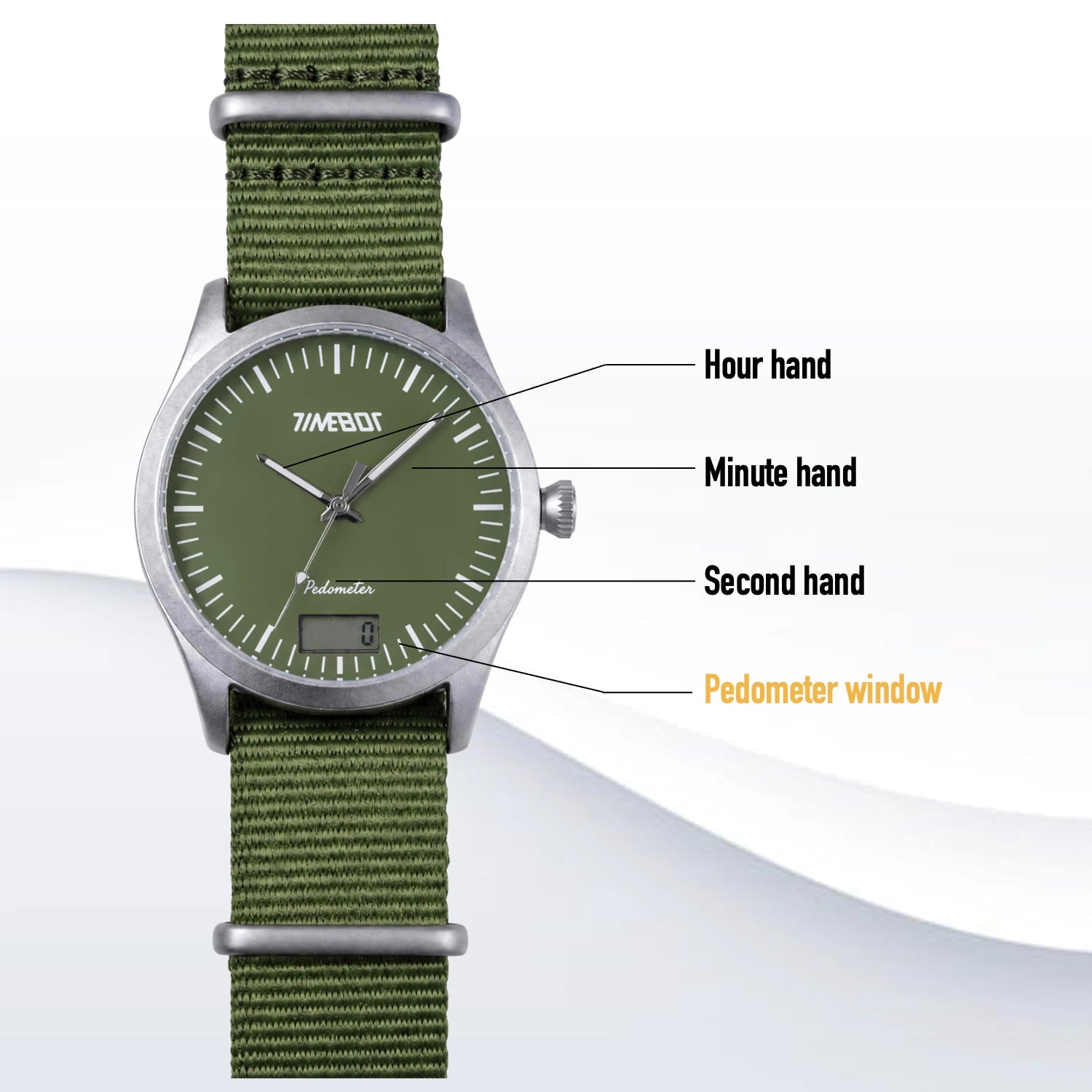 Timebot Silver Case Pedometer Watch - Green