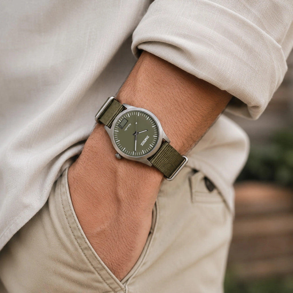 Timebot Silver Case Pedometer Watch - Khaki
