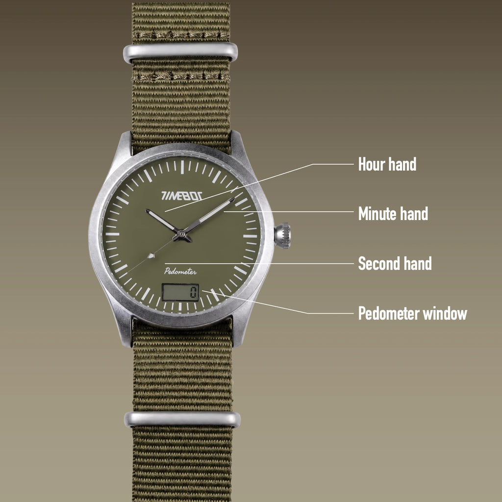 Timebot Silver Case Pedometer Watch - Khaki