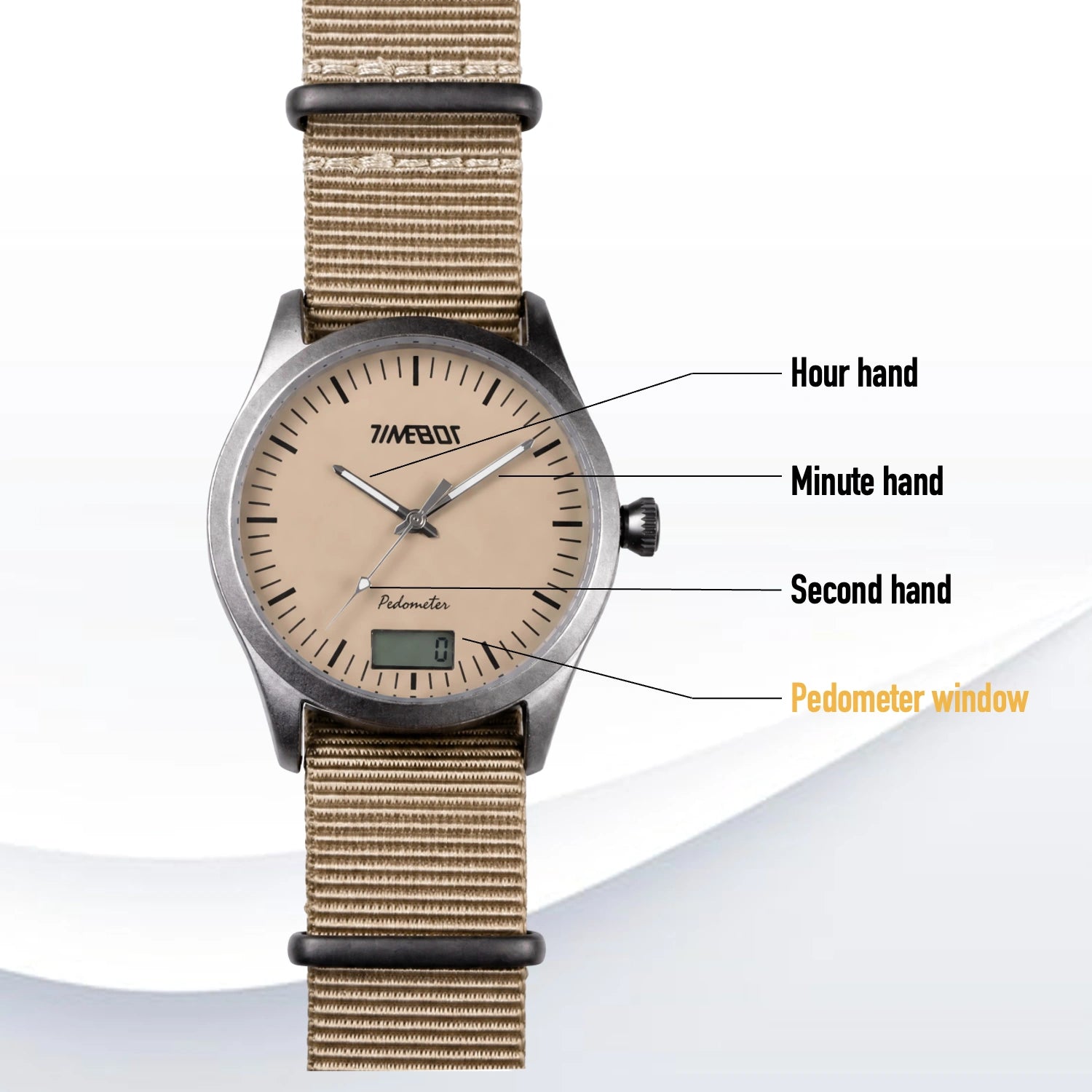 Timebot Matt Gun Case Pedometer Watch - Beige