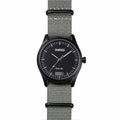 Timebot watch T591C1 with black dial and gray nato nylon strap on a white background