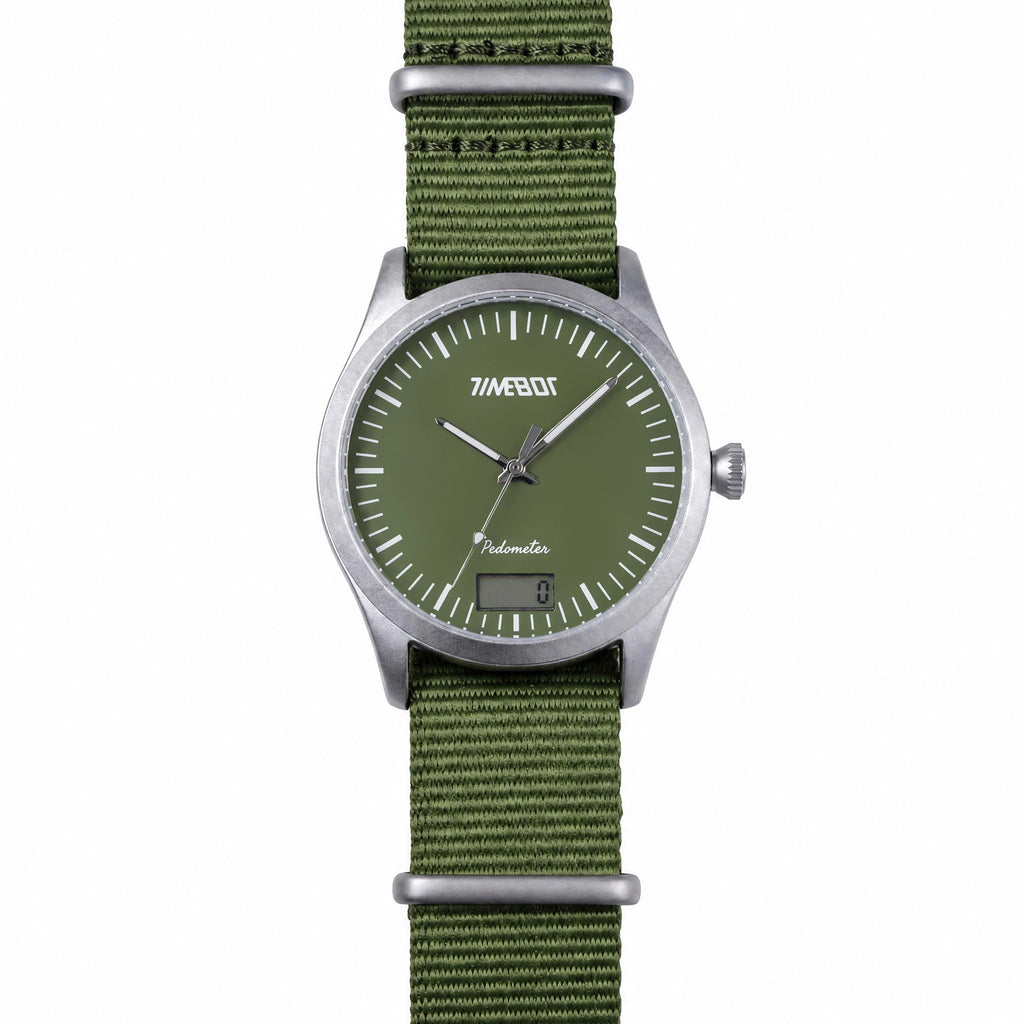 Timebot T591C4 fitness Watch with green strap and face on a white background