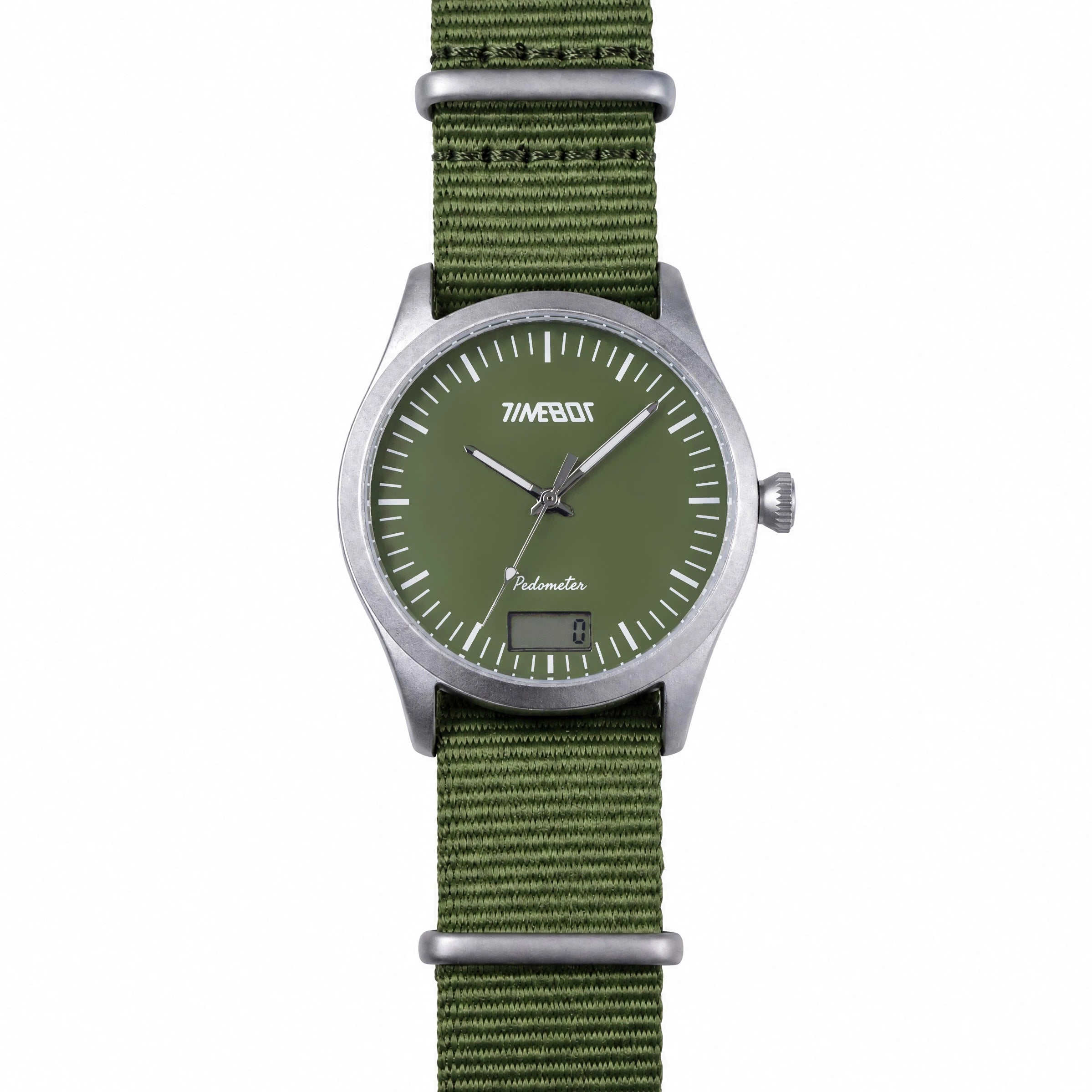 Timebot T591C4 fitness Watch with green strap and face on a white background