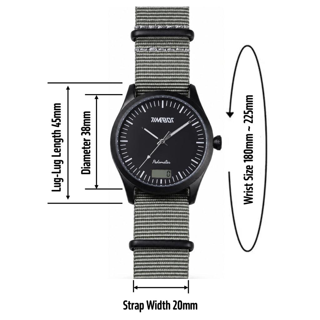 Timebot Matt Black Case Pedometer Watch - Black
