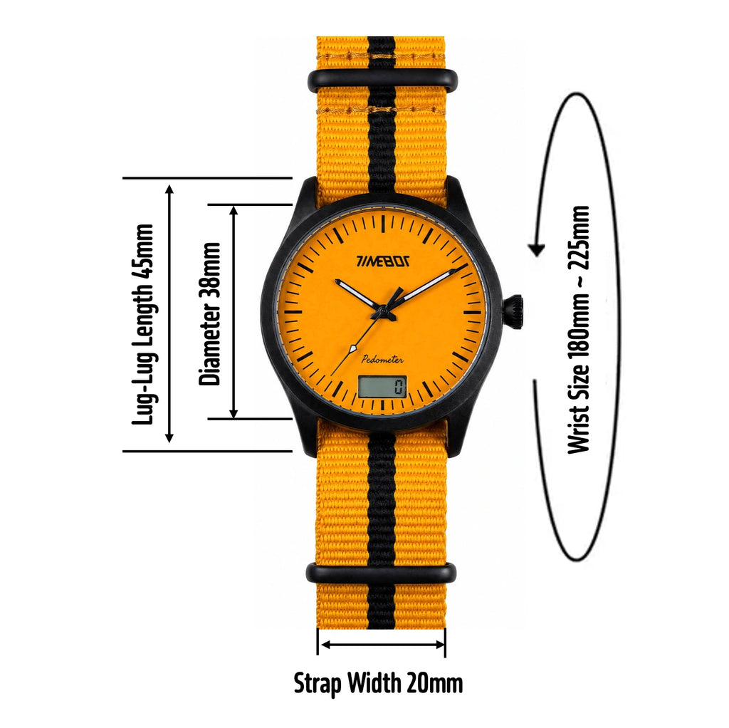 Timebot Matt Black Case Pedometer Watch - Yellow