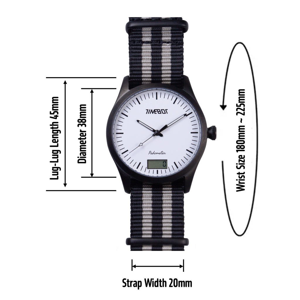 Timebot Matt Black Case Pedometer Watch - White
