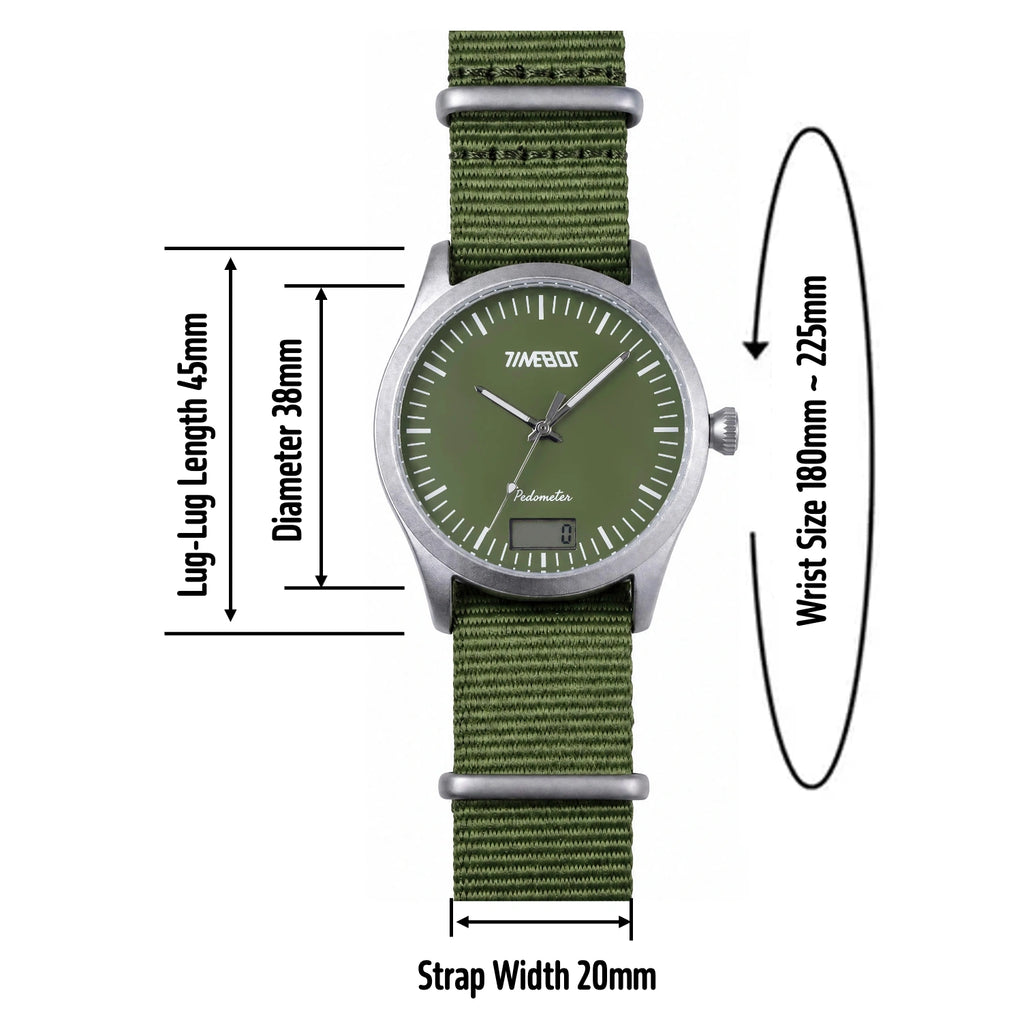 Timebot Silver Case Pedometer Watch - Green