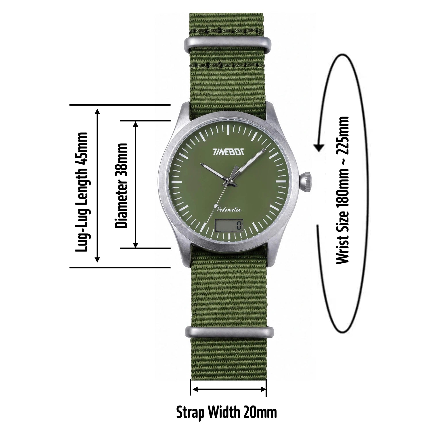 Timebot Silver Case Pedometer Watch - Green
