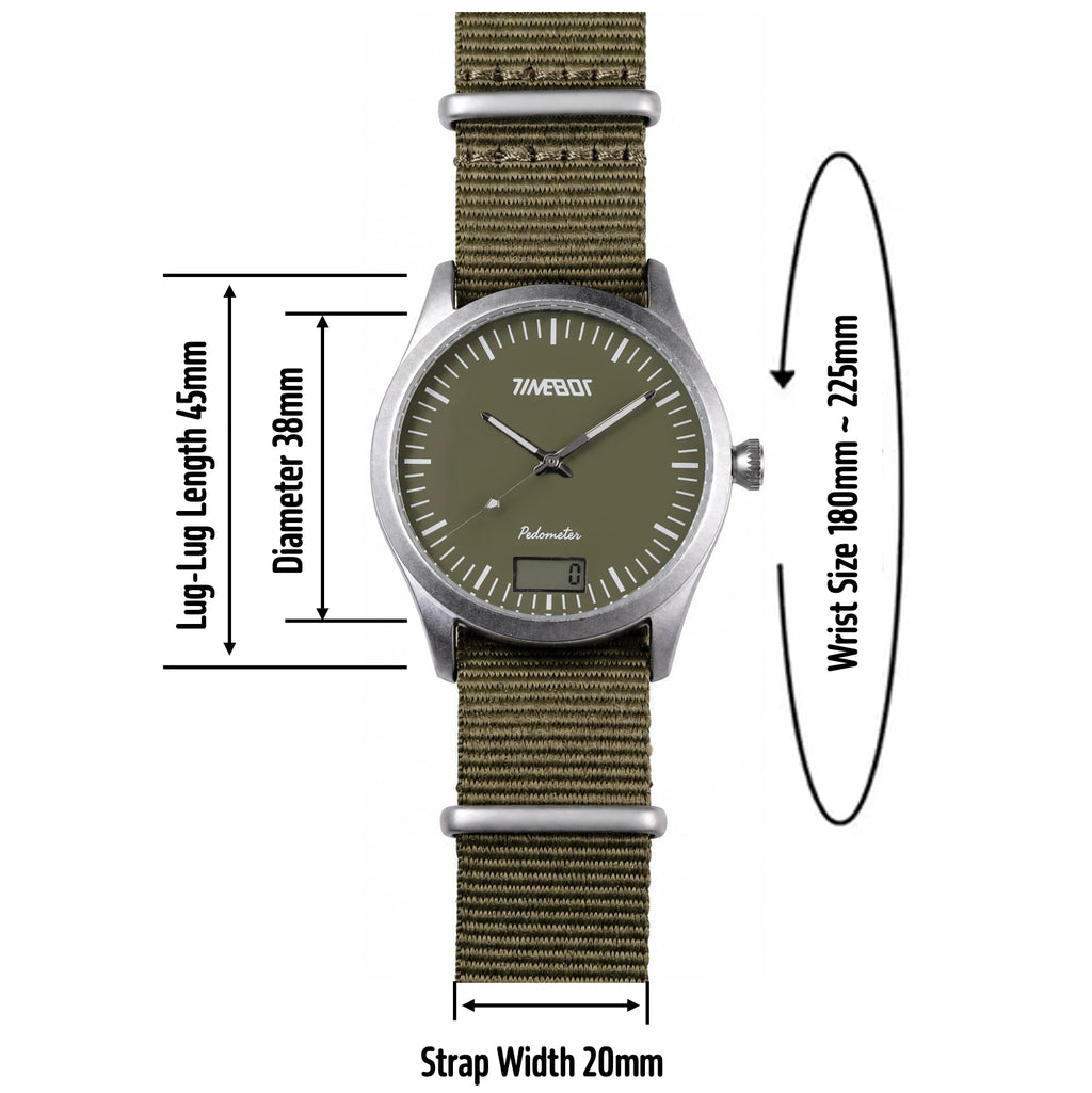 Timebot Silver Case Pedometer Watch - Khaki