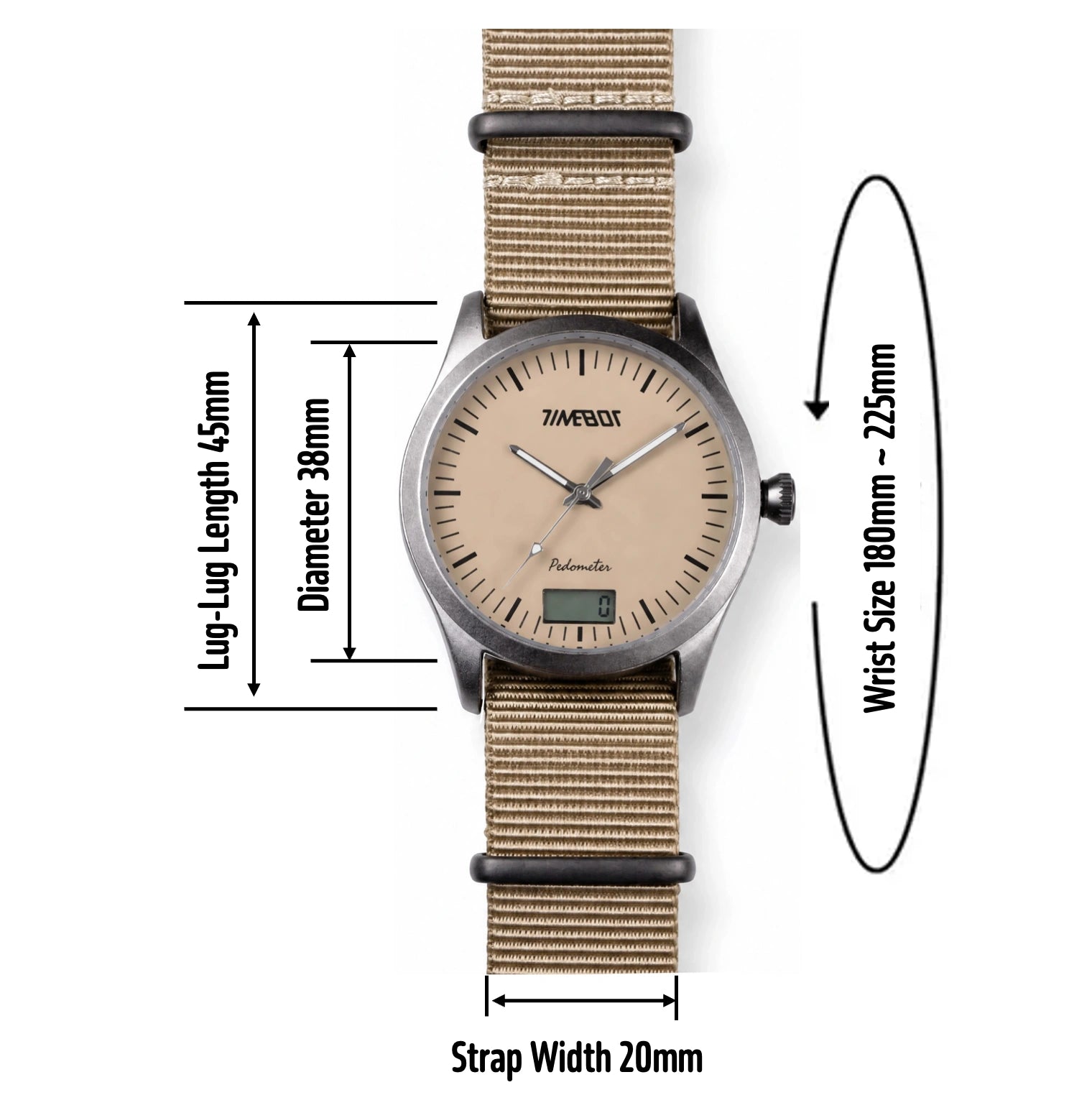 Timebot Matt Gun Case Pedometer Watch - Beige