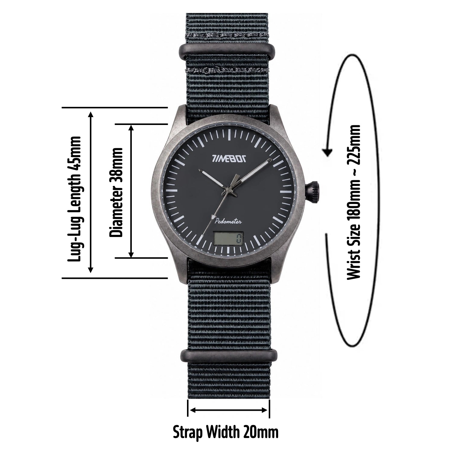 Timebot Matt Gun Case Pedometer Watch - Blue