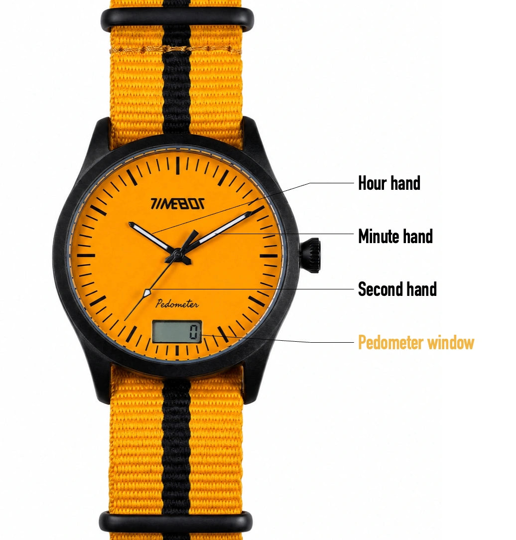Timebot Matt Black Case Pedometer Watch - Yellow